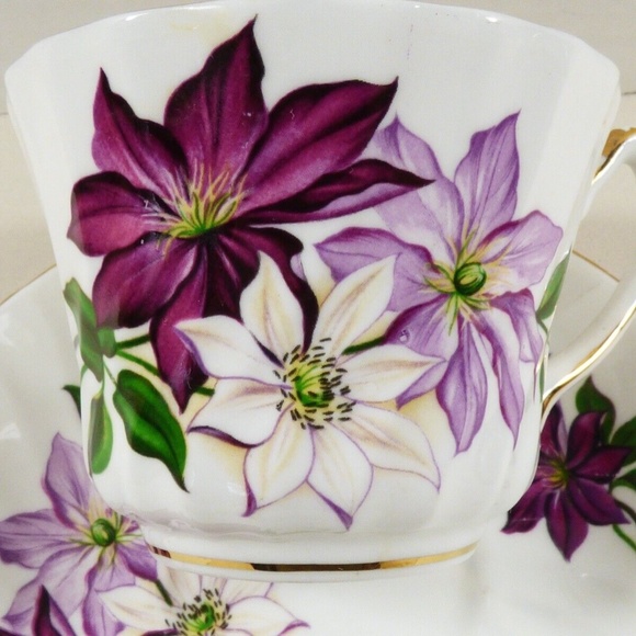 VTG Royal Kendall Fine Bone China England Tea Cup & saucer set Clematis Flora - Picture 2 of 7